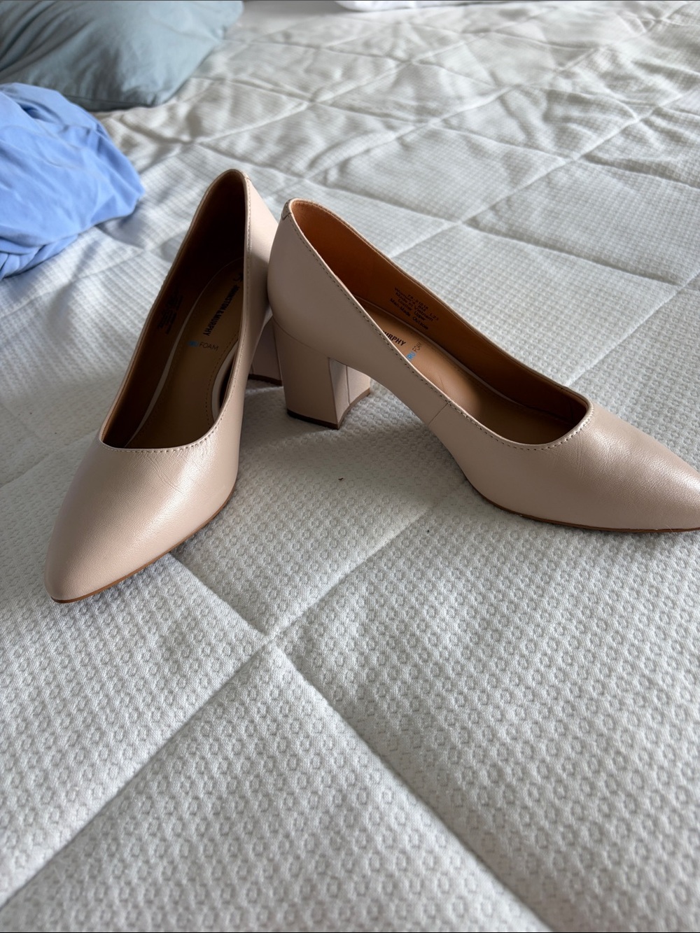 Johnston & Murphy Nude/Beige Pointed Toe Block Heel Pumps